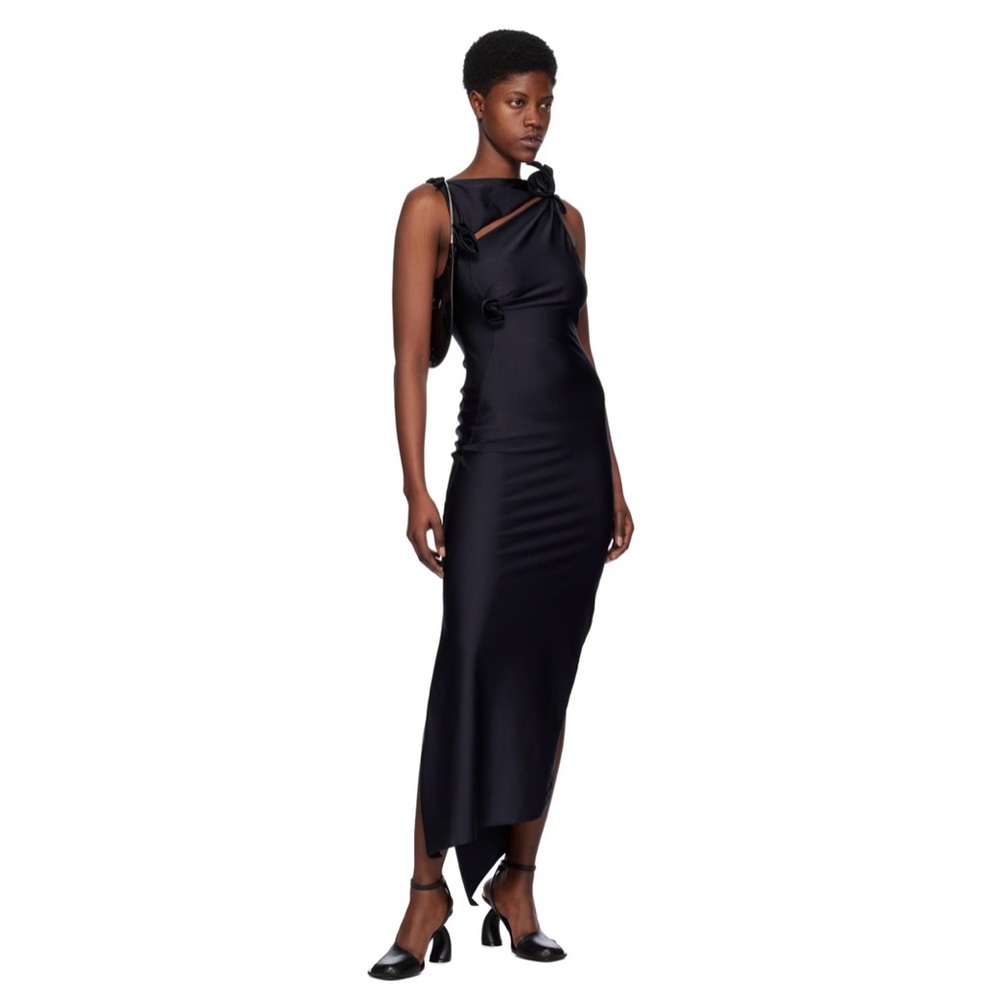 Coperni Black Asymmetric Flower Maxi Dress